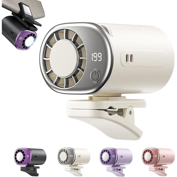 2026 Car Clip On Air Conditioner Fan with LED Display, 360° Rotation & 199 Speeds Adjustable, USB Rechargeable Personal Cooling Fan with 16℃ Semi-Cooling and Detachable Wide Clamp (White)