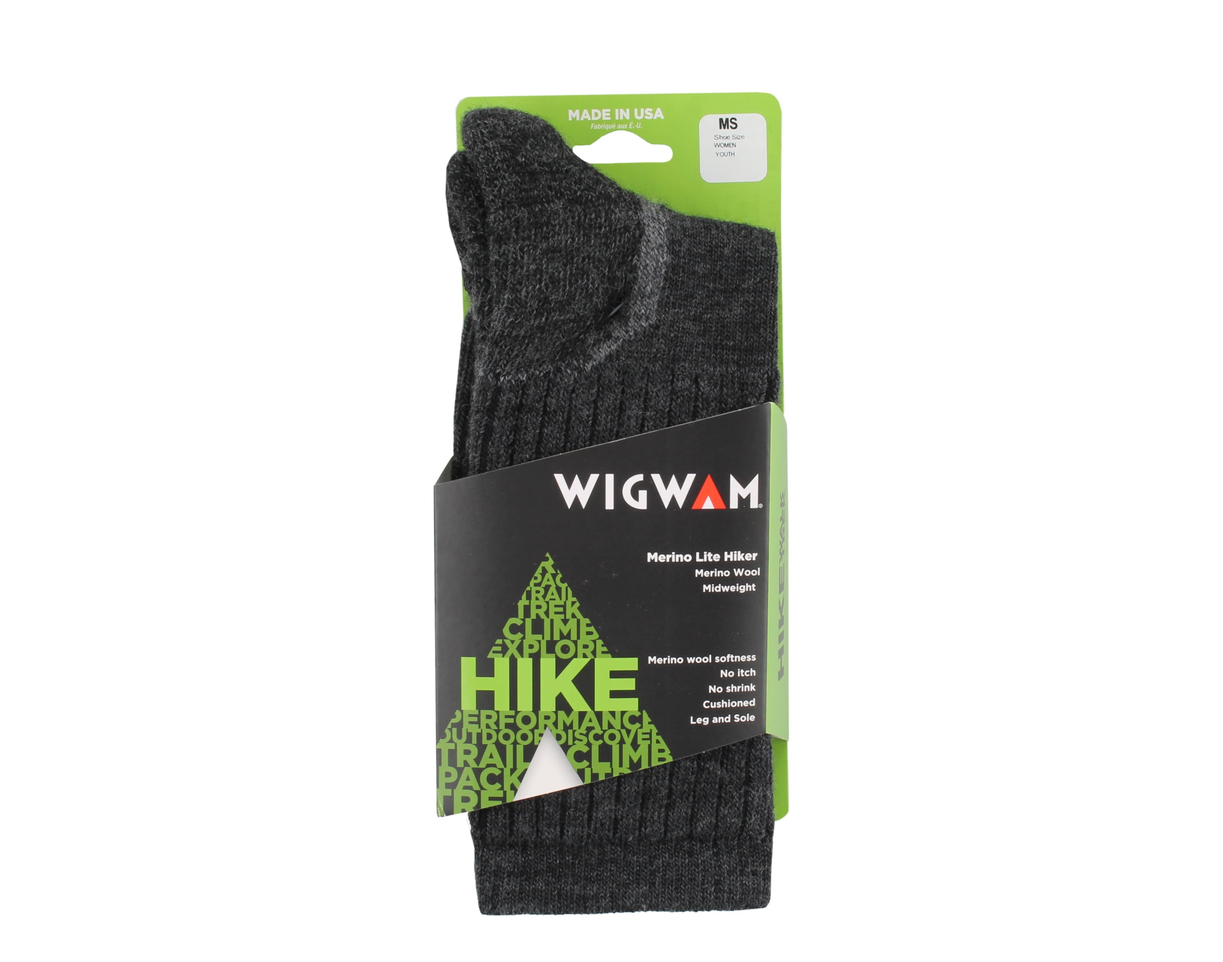 Color Black F2300-052 Wigwam Merino Lite Hiker Midweight Crew Socks 