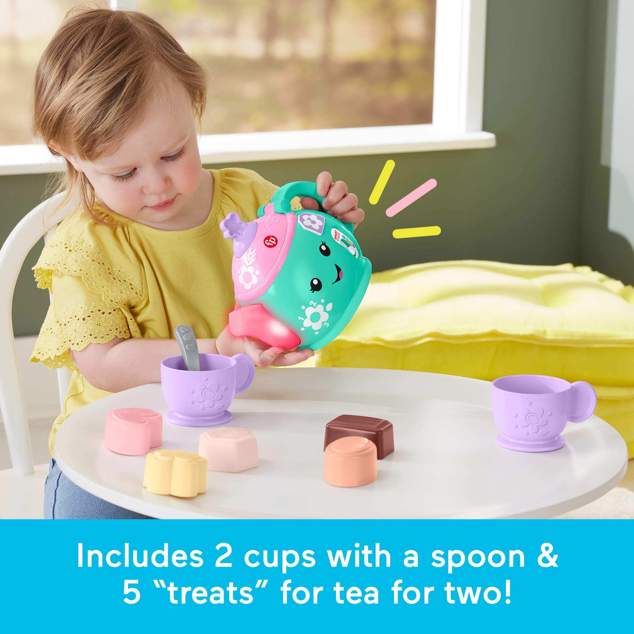 Fisher-Price Laugh & Learn Time for Tea Set, Interactive Toddler Learning Toy, 9 Pieces