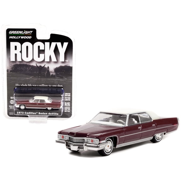 1973 Cadillac Sedan DeVille Burgundy w/White Top "Rocky" (1976) Movie "Hollywood Series" 1/64 Diecast Model Car by Greenlight