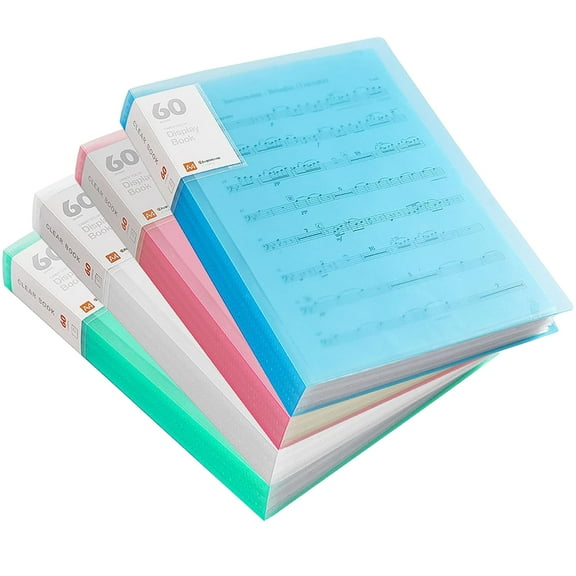 4 Pcs 60 Pockets Presentation Book with Clear Sheet Protectors, 4 Colors A4 Waterproof Folder Binder Display 120 Pages Bound Sheet Protector for Document, Sheet Music, Photo, Certificate, Artwork