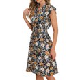 thumbnail image 4 of Vestido de camisa floral de gasa de verano INSPIRE CHIC para mujer, con mangas cortas, vestido casual con cintura elástica fruncida, color negro-amarillo, 4 of 5