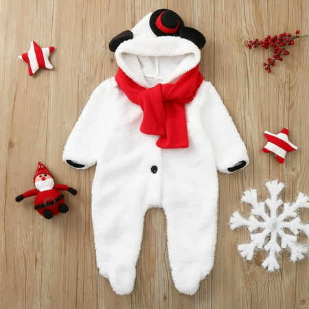 

THE WILD Casual Pretty Newborn Baby Boys Girl Winter Snowman Fleece Jumpsuit Hooded Romper Warm Outwear