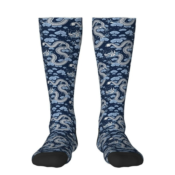 Fotbe Dragons Calcetas Divertidas Estampadas para Hombre y Mujer, Calcetas de Algodón hasta la Rodilla para Caminar, Correr, Enfermería y Embarazo