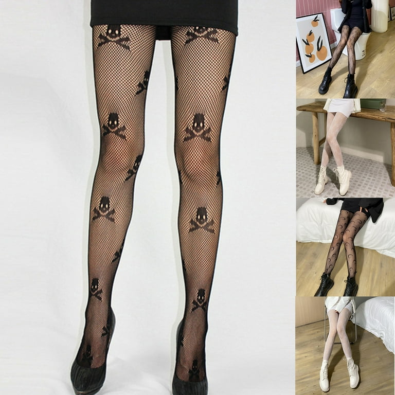 Cathery Women's Sexy Hollow Out Pantyhose Skull Heart Stockings Fishnets  Tights High Waist Goth Stockings Leggings 
