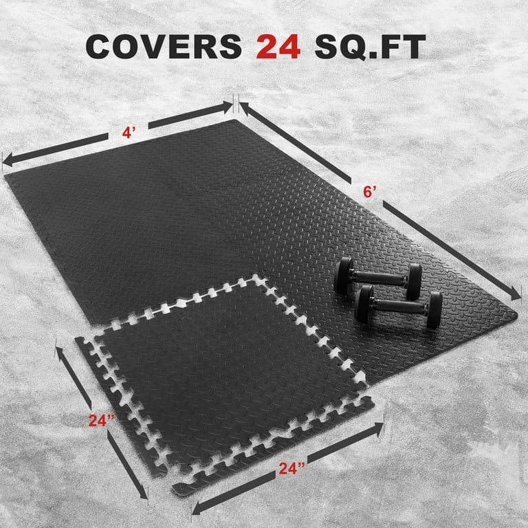 24 Square feet / 6 Interlocking Foam Tiles Thick Exercise Mat - Soft  Supportive Cushion for Exercising or Gym Equipment Floor Protection,  Non-Skid