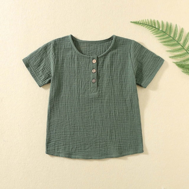 YUNAFFT T-shirt Décontracté Garçons Filles Col Rond Froissé Boutonné Style Décontracté à la Mode