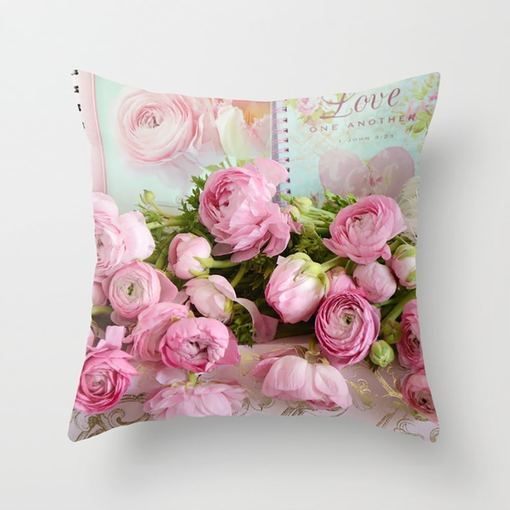 Peony Flower Throw Pillow Case Pink Colorful Sofa Waist Cushion Cover Bed Decor