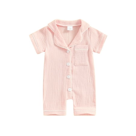 

ESASSALY Baby Boys Girls Jumpsuits Short Sleeve Lapel Collar Button Up Pajamas
