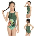 thumbnail image 2 of Toddler Girl Swimsuit Summer Sleeveless Cartoon Prints 1 Piece Swimwear Beach Swimsuit Bikini Baby Girl Bathing Suit Army Green 8 Years-10 Years, 2 of 4