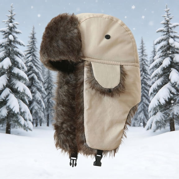 Unisex Men Women Russian Hat Trapper Bomber Warm Ear Flaps Winter Ski Hat Cap Headwear,Beige