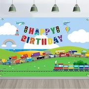 Traffic Birthday Backdrop, Transportation Birthday Party Supplies Decorations Backdrop, Birthday Party Car Bus Train Plane Ship Automobile Theme Decor, for Party, Photo, Booth, Cake Table