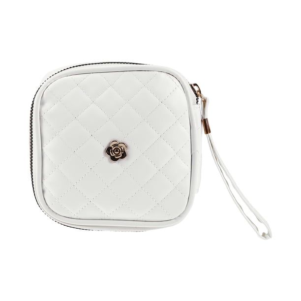 1 Pc Bolsa de Maquillaje Floral para Mujeres para Vacaciones, Camping, Viajes de Negocios, Baño, Cuero PU Blanco