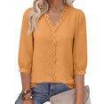 thumbnail image 6 of Warop 3/4 Length Sleeve Womens Tops Solid Hollow Out V-Neck Blouses Summer Casual Business Shirts, 6 of 9