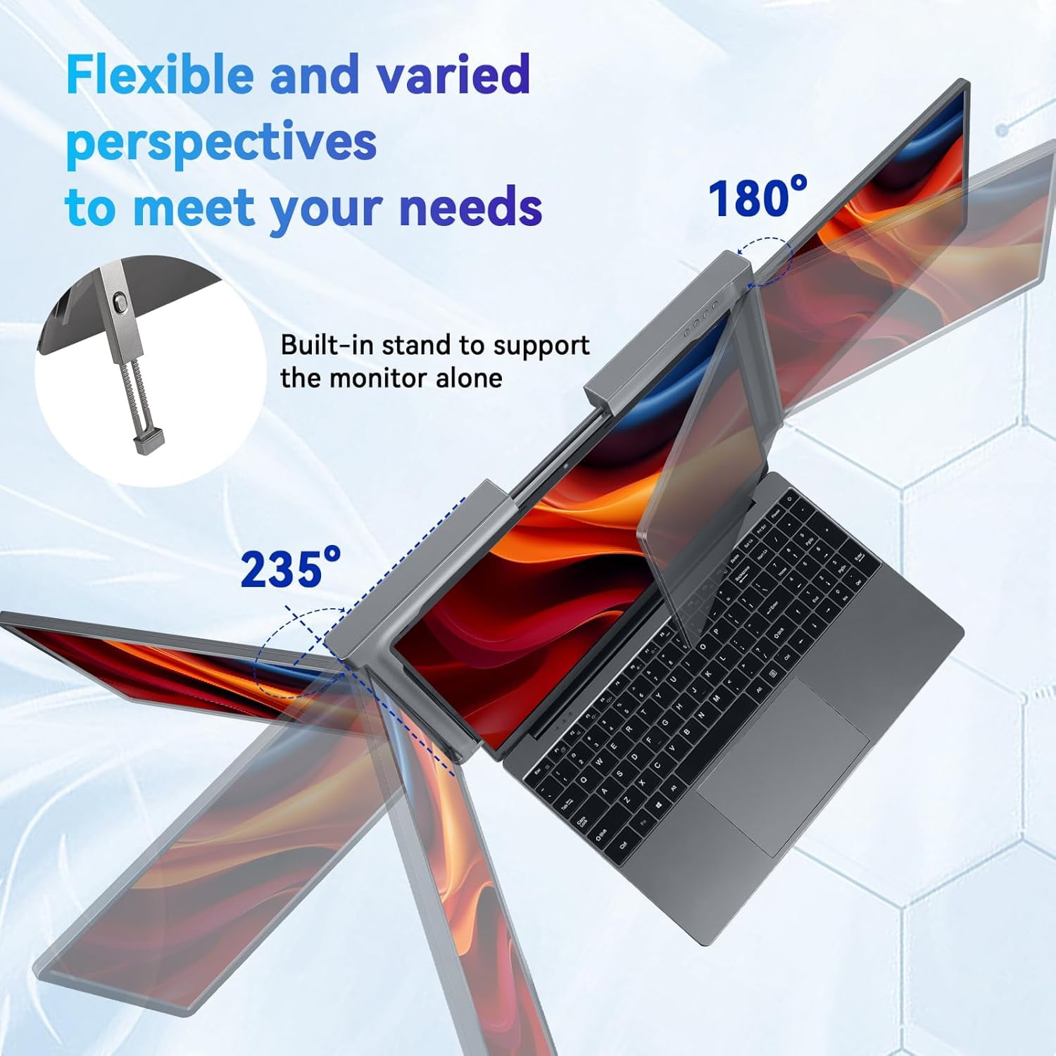Laptop Screen Extender, 12” Laptop Monitor Extender, Triple Monitor for Laptop with 2-in-1 Cable, Build-in Stand, Compatible with Win/Mac-Especially M1& M2, for 13”-16.5” Laptops