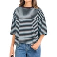 thumbnail image 2 of Gynyvoja Womens Oversized Striped T Shirts Short Sleeve Casual Crewneck Summer Y2K Clothes Blue Coffee XL, 2 of 6