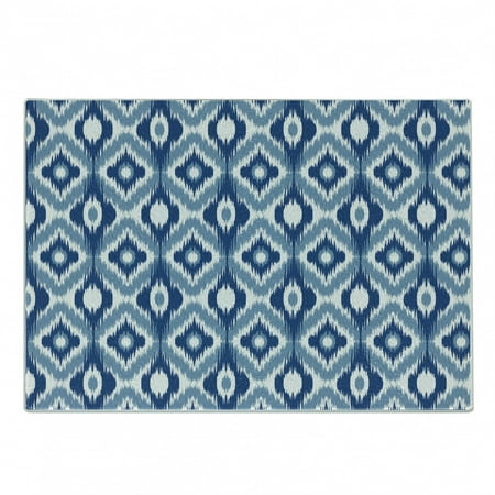 

Ikat Cutting Board Old Design Regular Multi-Shaft Loom Uneven Twill Trend Motif Decorative Tempered Glass Cutting and Serving Board Small Size Dark Blue and White by Ambesonne