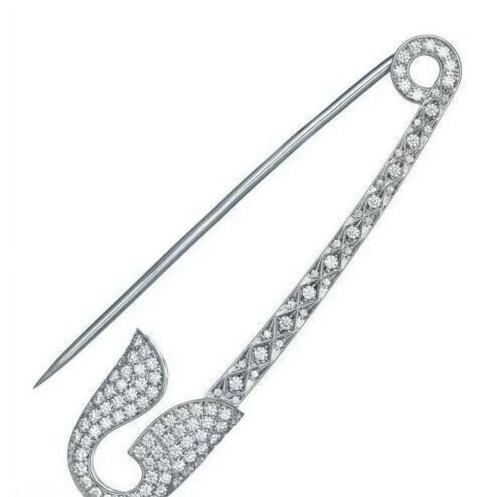2.00 Ct Round Cut Simulated Diamond Wedding Safety Pin Brooch 14k White Gold Finish 925 Sterling Silver
