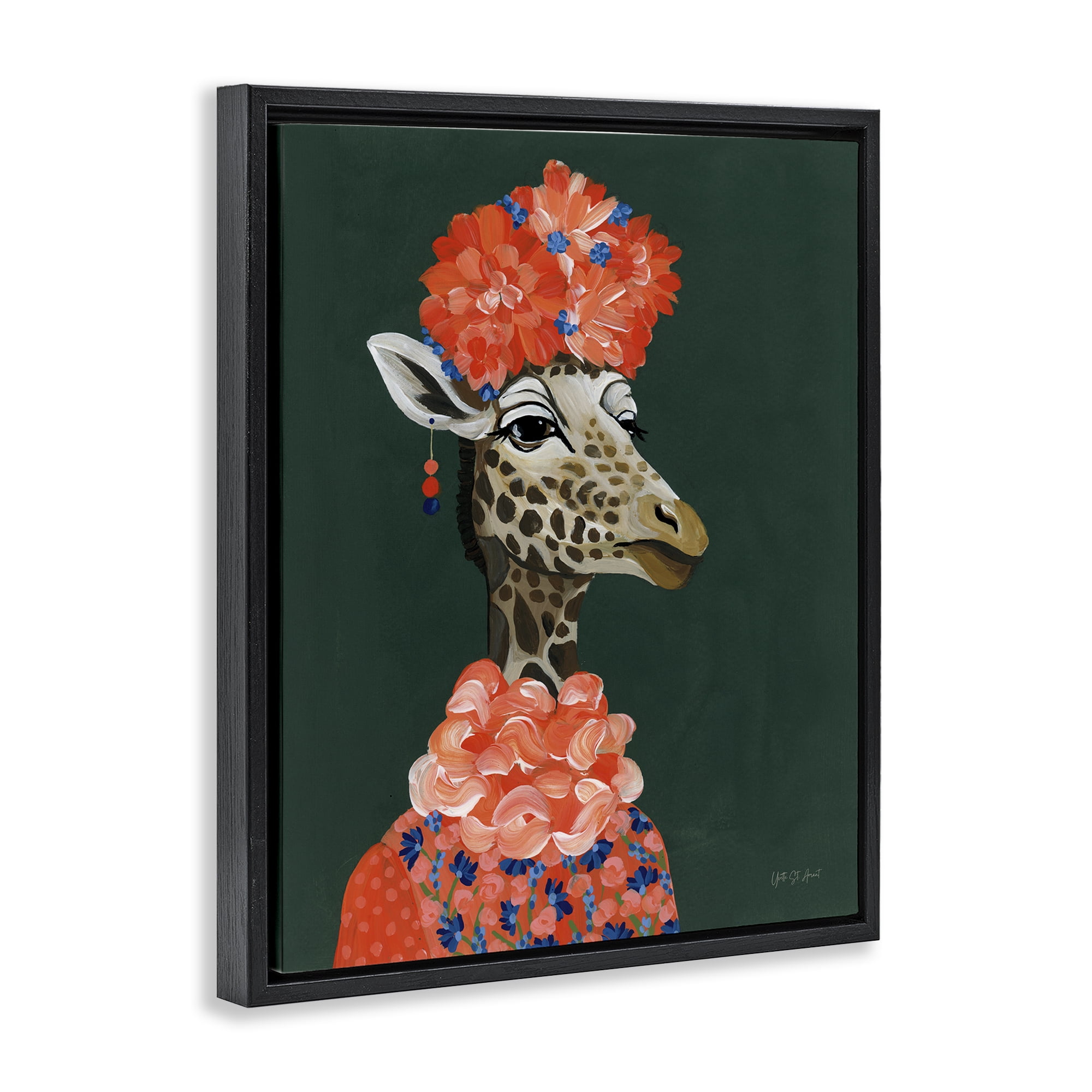 Stupell Industries Regal Giraffe Portrait Animals Painting Black Floater Framed Canvas Art Print Wall Art, 25 x 31