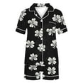 thumbnail image 5 of YWDJ Womens Summer Pajamas Short St Patricks Day Lightweight Floral Short Sleeve Button Down Shirts 2 Piece Shorts Loungewear 2XL Black, 5 of 6
