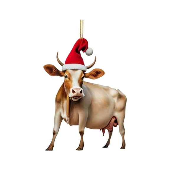 Holloyiver Christmas Cow Decorations, Wooden Ornaments With Cow Printed Double-Sided Ornaments for Xmas Trees Hanging Decorations for Stocking Stuffers Holiday Party Favors