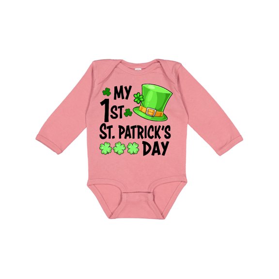 Inktastic My 1st St. Patrick's Day Green Top Hat and Clovers Boys or Girls Long Sleeve Baby Bodysuit