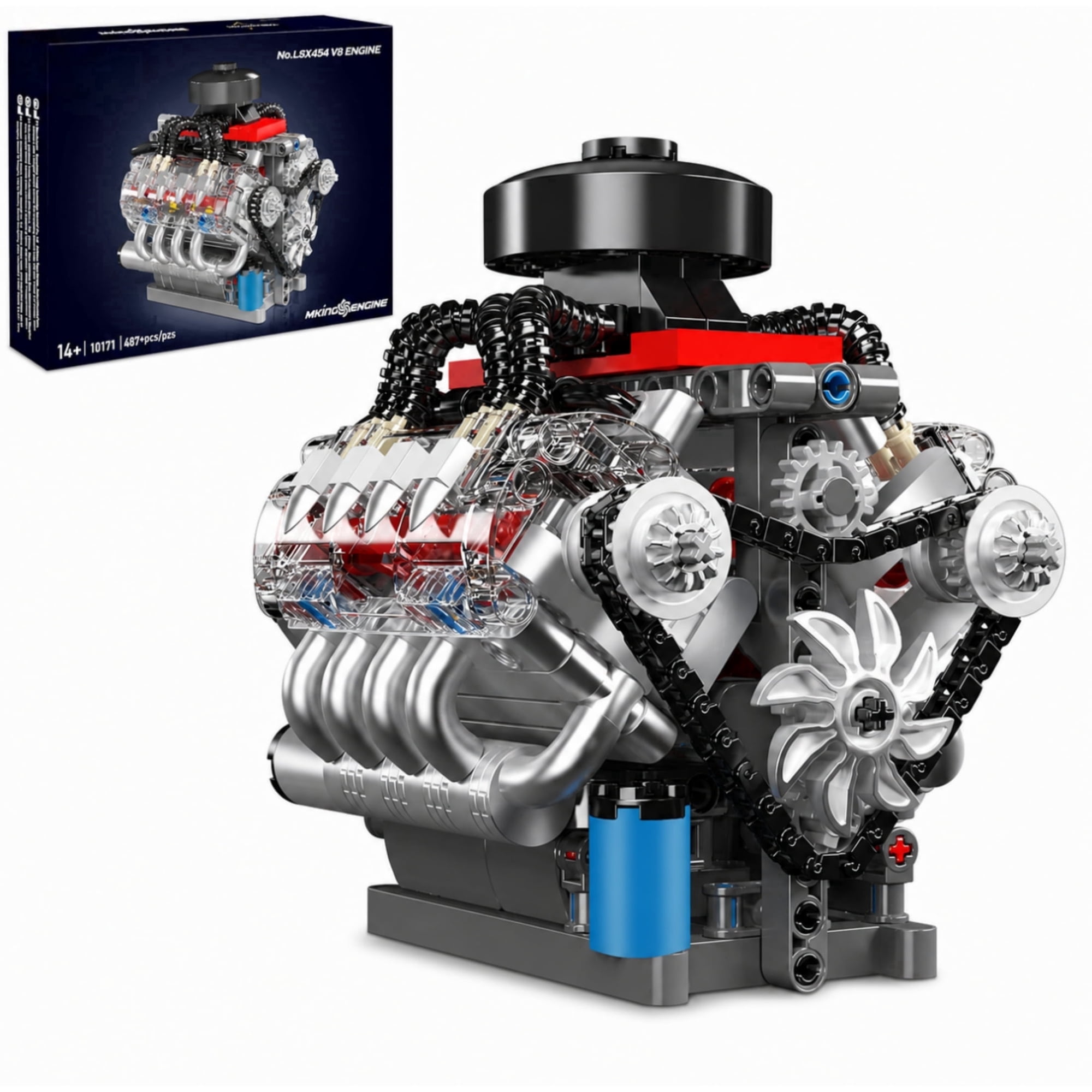 V8 Engine Model Kit, Mini Working Engine Building Set with Motor, Plastic Building Blocks for Adults, STEM Construction Toy, Mechanical Model Kit