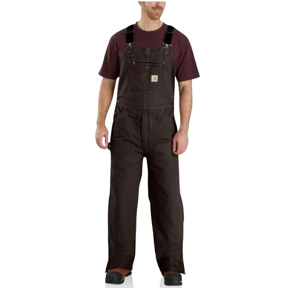 Carhartt Men's Quilt Lined Washed Bib Work Overalls Brown XL SHT US