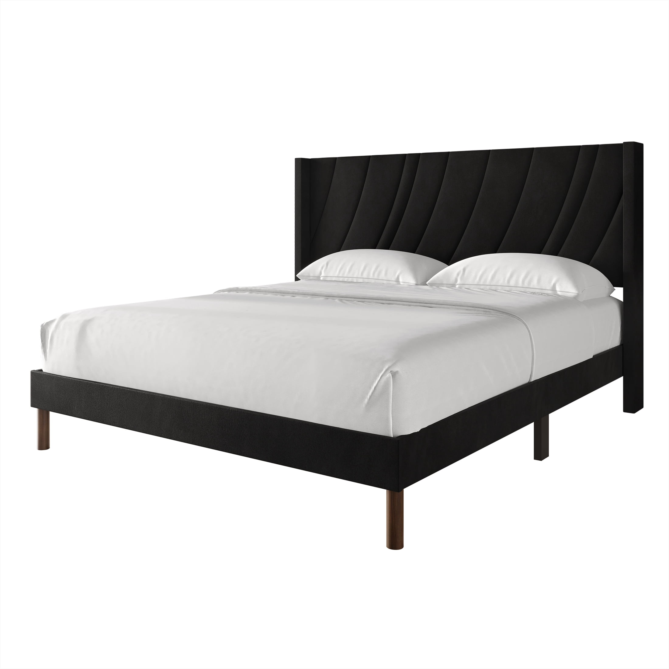 Castle Place Sleek Contemporary Velvet Upholstered Full Platform Bed, Black