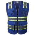 thumbnail image 1 of JKSafety Chaleco de seguridad azul de malla frontal con cremallera de alta visibilidad con 9 bolsillos | Azul con tiras altamente reflectantes de dos tonos | Estándares ANSI/ISEA (100-Azul M), 1 of 4
