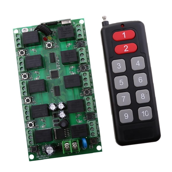 12V 10 Canales 433MHZ Interruptor de telemando Inalámbrico para Motor de lámpara shamjiam Control remoto inalámbrico