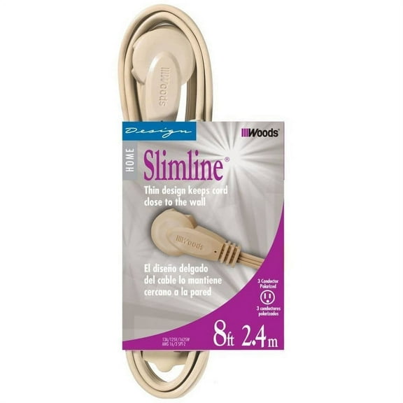 SlimLine 2254 Flat Plug Extension Cord, 3-Wire, 8-Foot, Beige