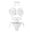 thumbnail image 2 of 1 Set Bikini Set 3D Rose Decor Halter Neck Lace-up Soft Quick Dry Padded Wireless Beachwear Hot Spring Bathing Suit Summer Vacation Beach Swimsuit, 2 of 7