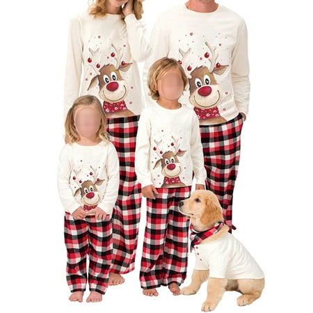 

Woshilaocai Christmas Family Pajamas Set Reindeer Pattern Tops And Pants