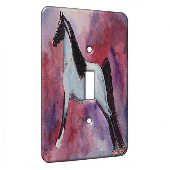 KuzmarK™ Single Gang Toggle Switch Wall Plate - Blue Roan Tennessee Walking Horse Horse Art by Denise Every