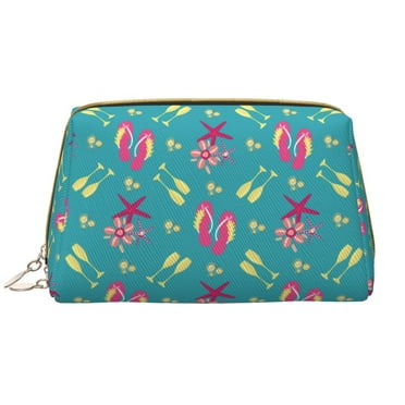Flip flop starfish shells Makeup Bag, Large Capacity Travel Cosmetic Bag for Women Girls- Travel Toiletry Bag Leather Portable Waterproof Makeup Case Organizer with Handle