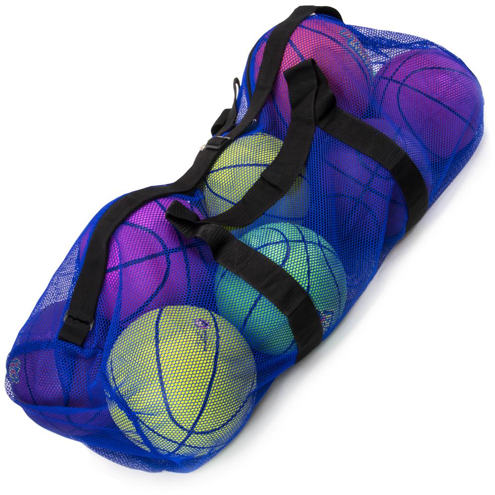[Pack of 3] 39" Mesh Sports Ball Bag with Strap, Blue