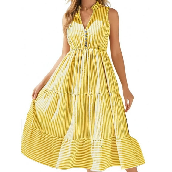 Dpytoraw Summer Sleeveless Shirt Dress Striped Casual Dress Women’s Short Sleeve Sundress with Pockets