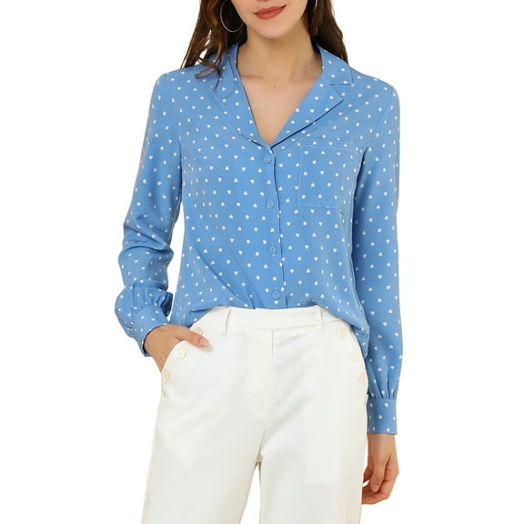 Allegra K Women's 1950s Vintage Long Sleeve Printed Button Down Tops