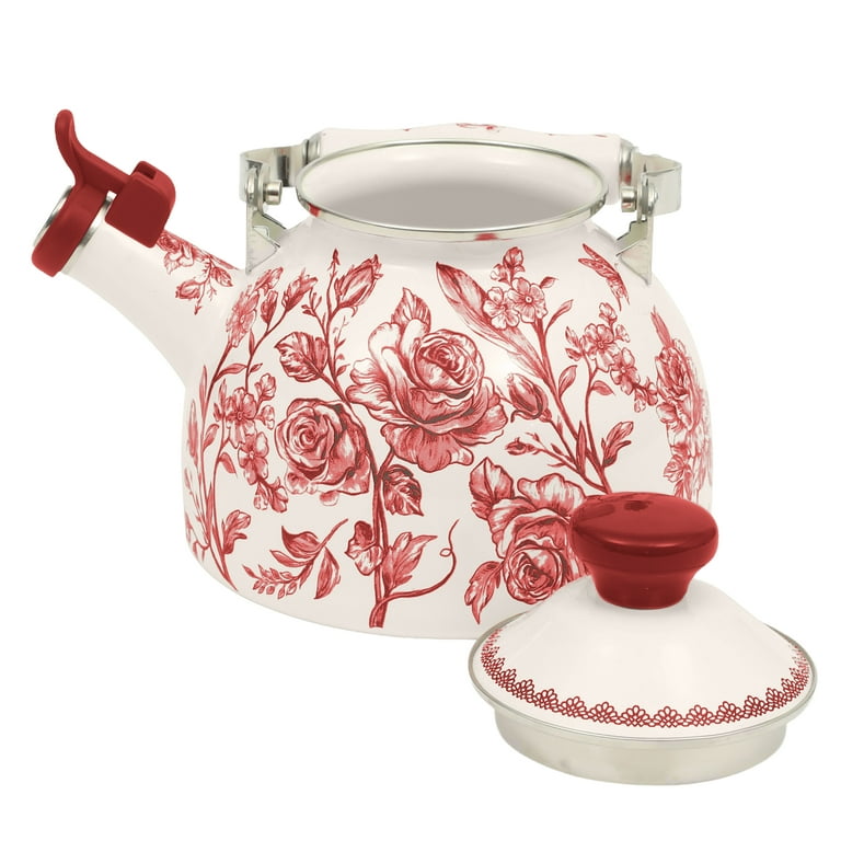 The Pioneer Woman Agatha 2.0-Quart Enamel on Steel Tea Kettle with Lid, Red  - Walmart.com