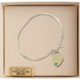 thumbnail image 3 of 5 3/4 inch Oval Eye Hook Bangle Bracelet w/ Heart medal charm w/ December Blue Swarovski Crystal, 3 of 3