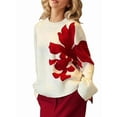 thumbnail image 3 of Women Oversized Flower Sweaters Crew Neck Cute Knit Fall 2025 Trendy Long Sleeve Floral Pullover Jumper Tops White S, 3 of 6