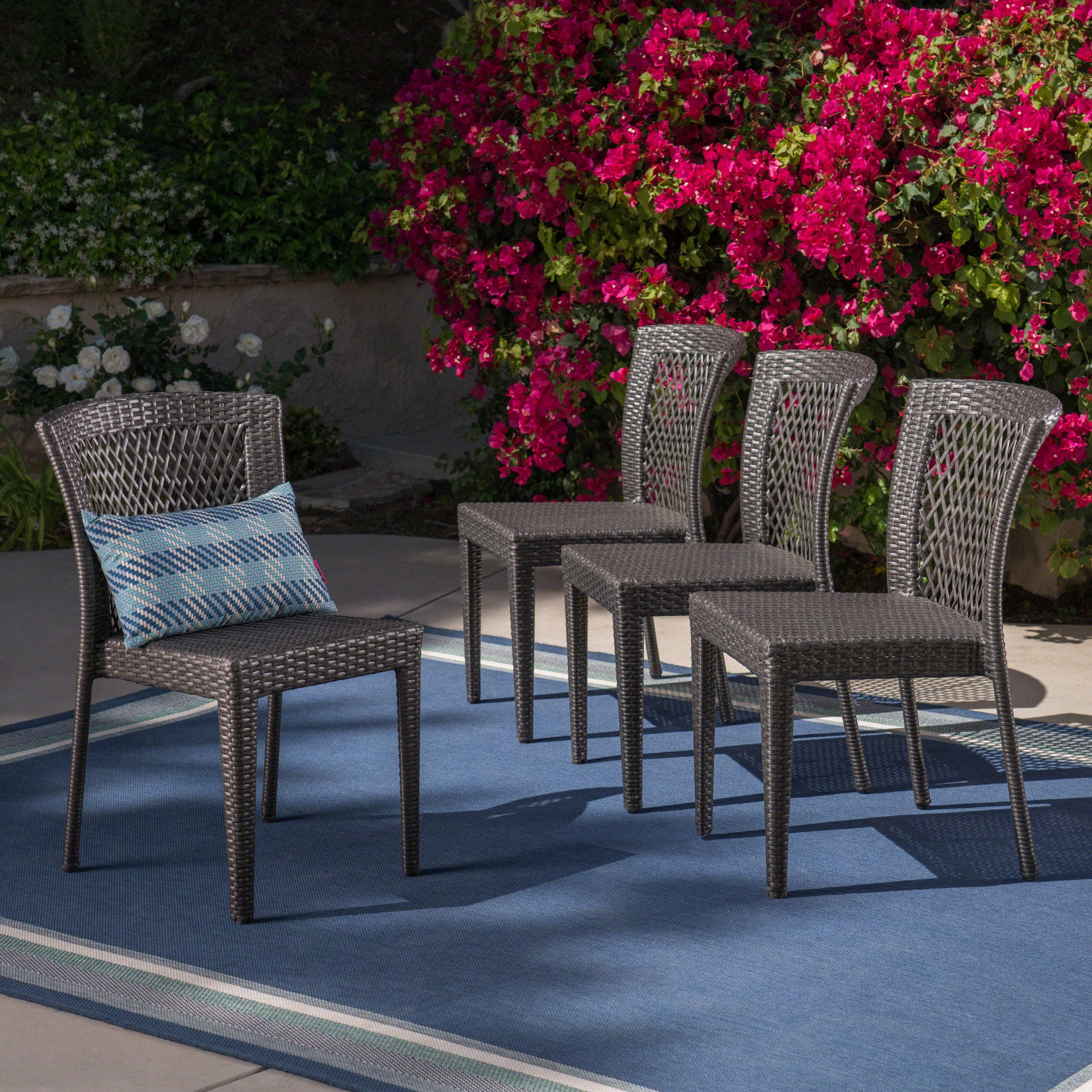 Ricky Outdoor Wicker Stackable Dining Chairs, Set of 4, Grey - Walmart.com