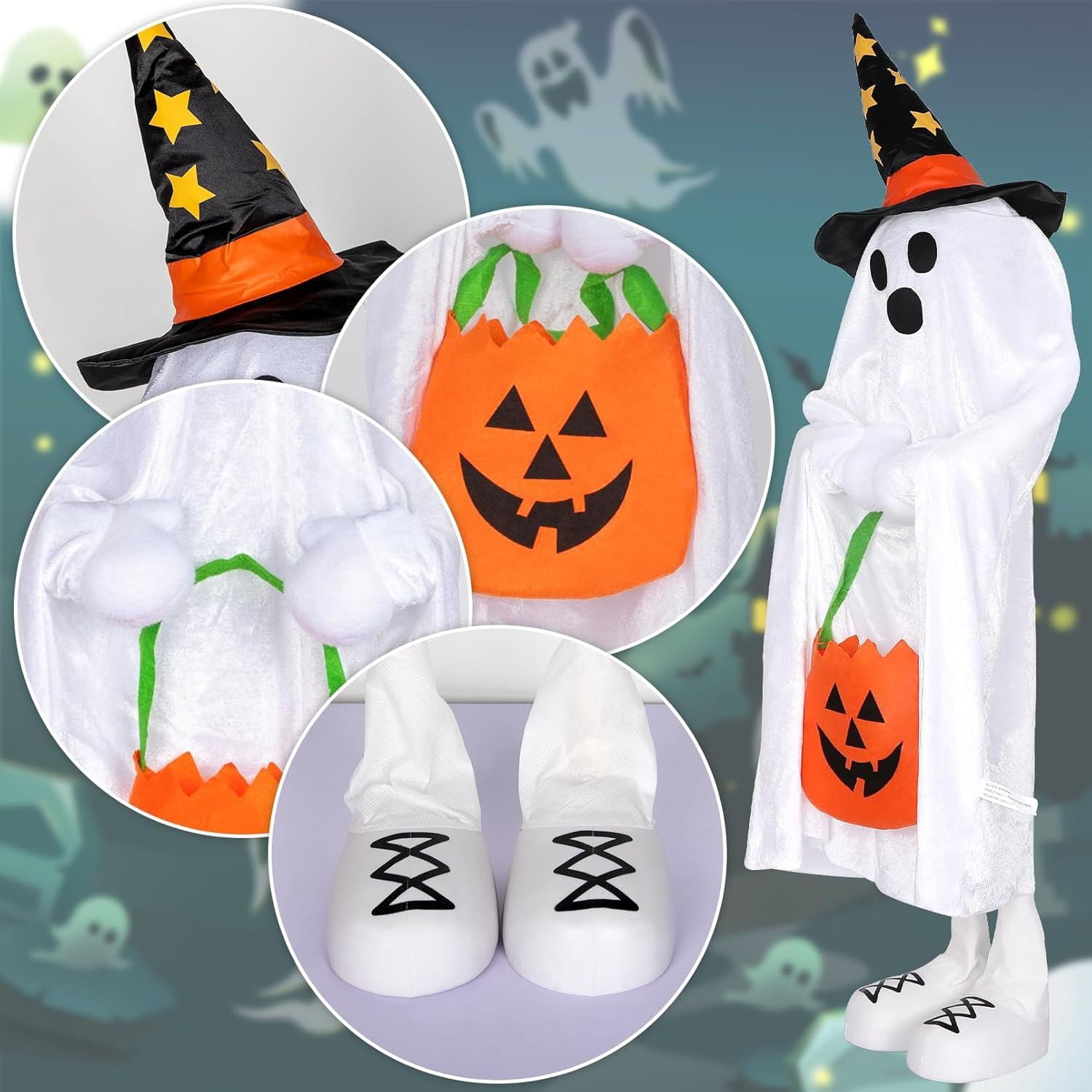 38 Inch Color Changing Ghost Decoration with Candy Pocket for Halloween Porch