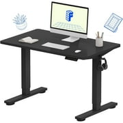 FitStand 40x24 Whole-Piece Desktop Height Adjustable Standing Desk White and Maple Ergonomic Home Office Computer Desk with 2 Hooks, Black