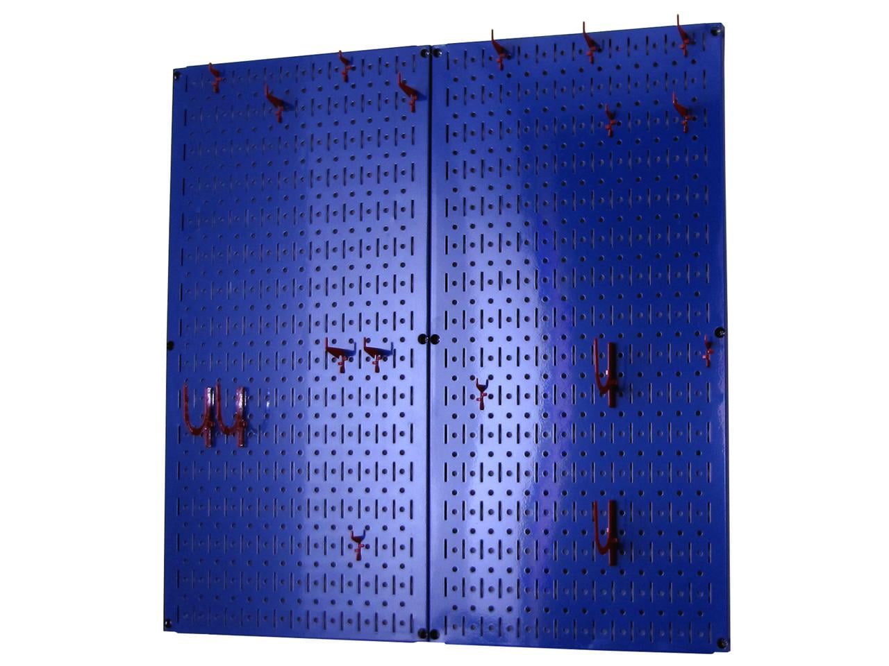 Wall Control Kitchen Pegboard Organizer Pots and Pans Pegboard Pack Storage and Organization Kit with Blue Pegboard and Red Accessories
