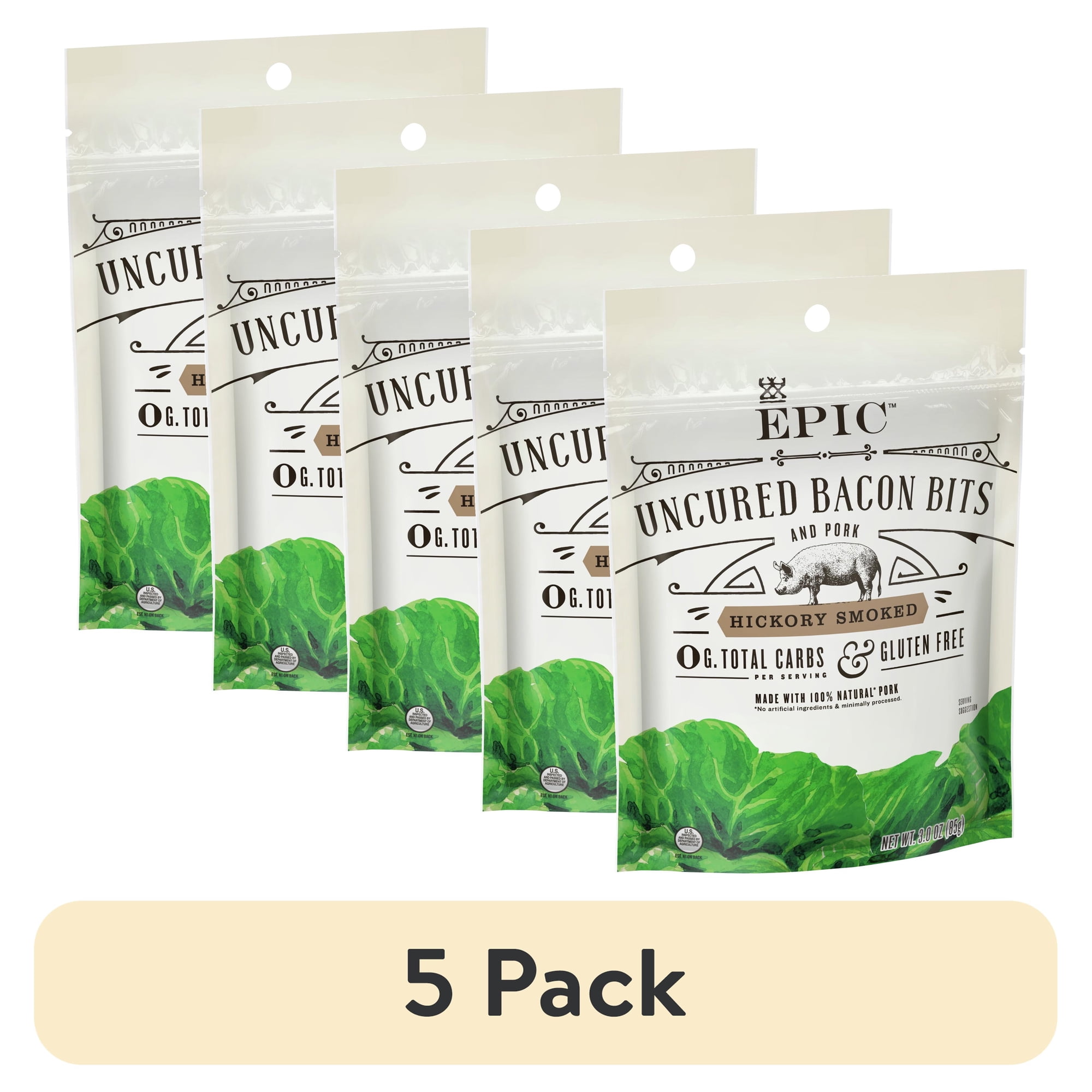 (5 pack) EPIC Hickory Smoked Uncured Bacon Bits Keto Friendly Whole30 3oz