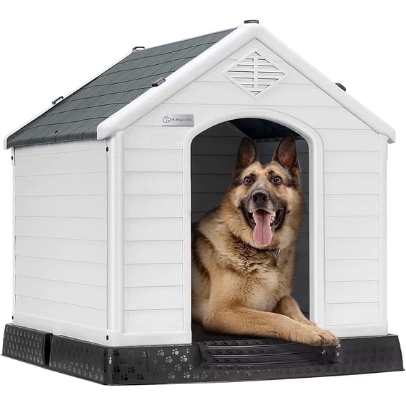 Waleaf Plastic Dog House Outdoor Indoor for Small Medium Larige Dogs,Waterproof Dog Houses with Elevated Floor and Air Vents,Durable Ventilate & Easy Clean and Assemble