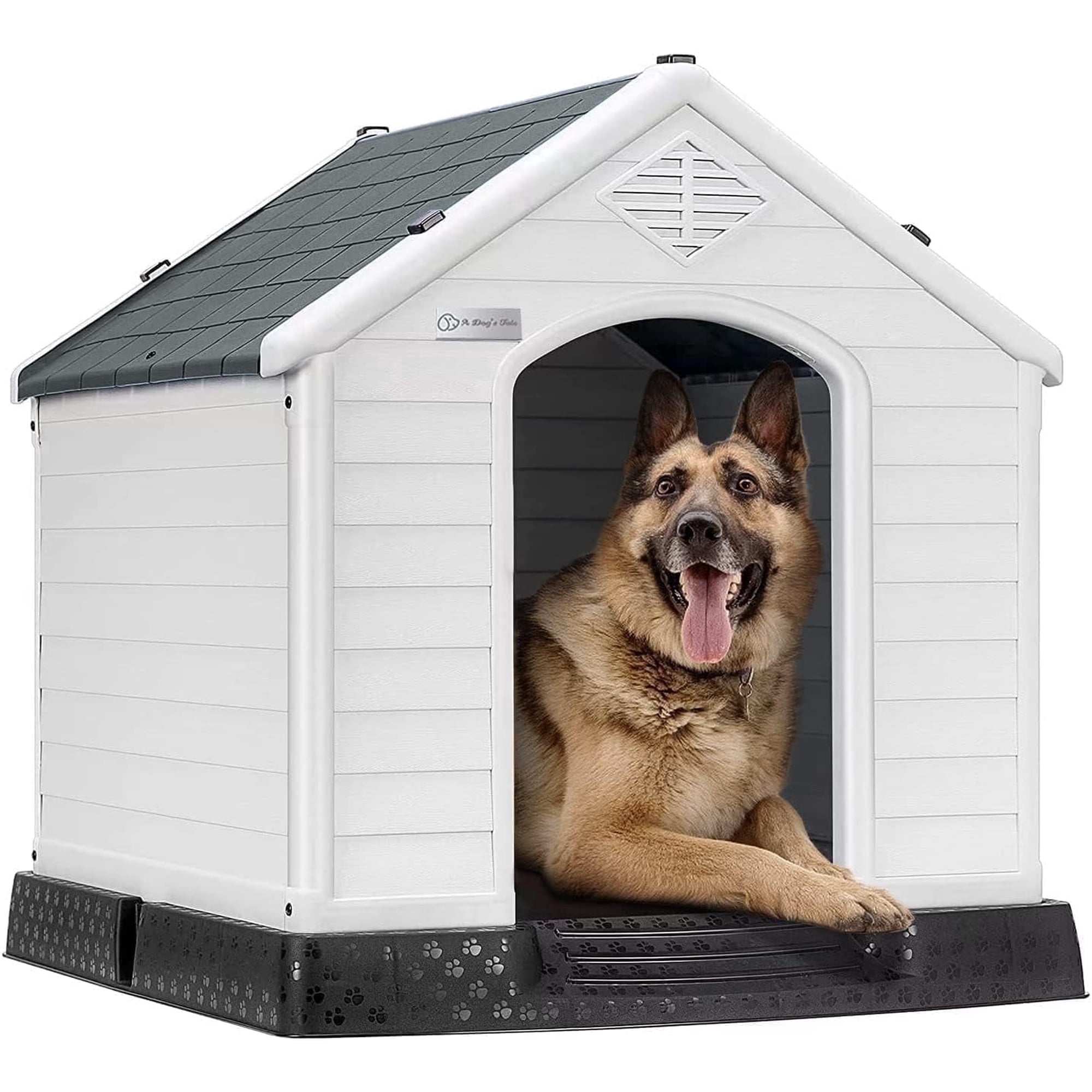 Waleaf Plastic Dog House Outdoor Indoor for Small Medium Larige Dogs,Waterproof Dog Houses with Elevated Floor and Air Vents,Durable Ventilate & Easy Clean and Assemble