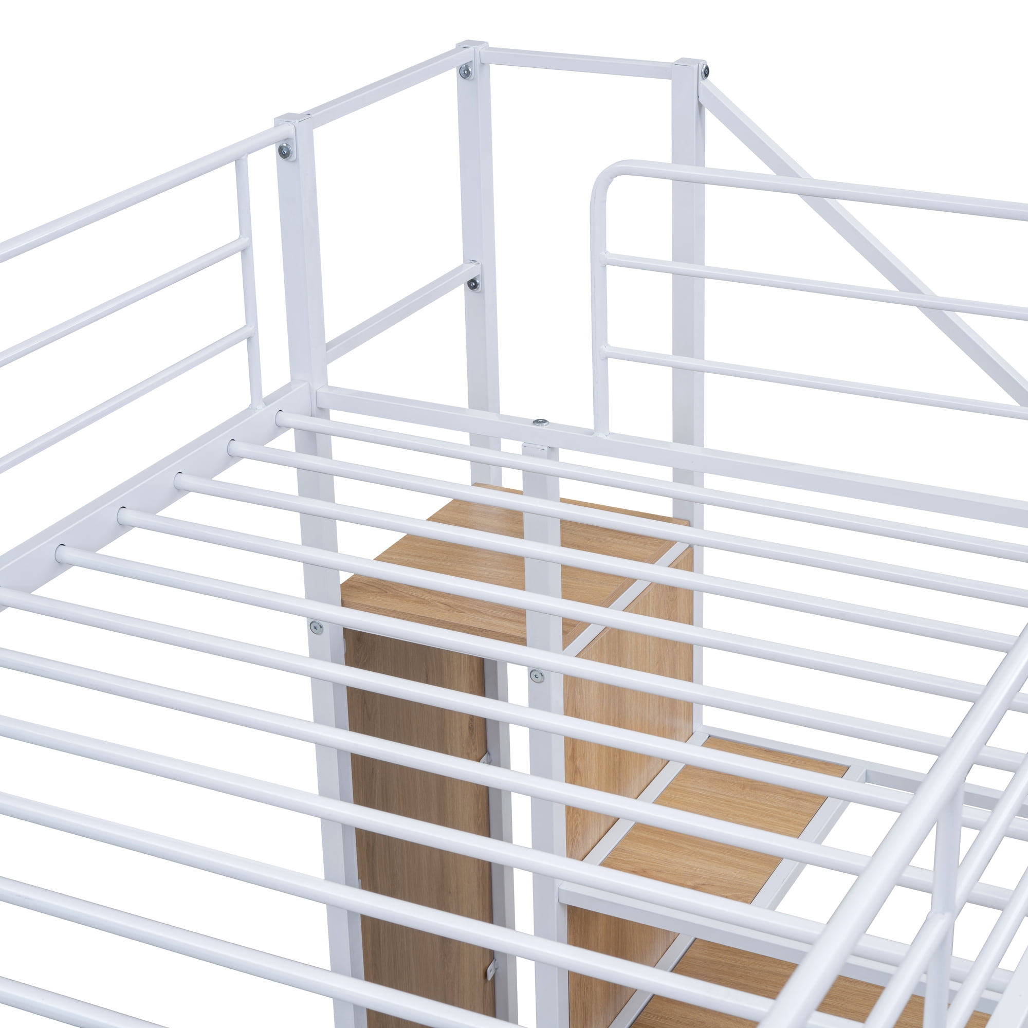 Euroco Metal Twin over Twin Bunk Bed for Kids Teens Adults, Space-Saving with Staircase and Wardrobe, White